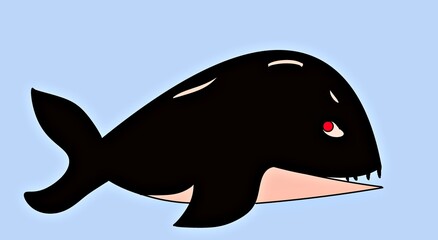 big black cute cartoon whale blue background illustration