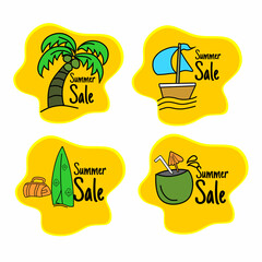 summer sale advertising badge set. with a coconut tree icon.