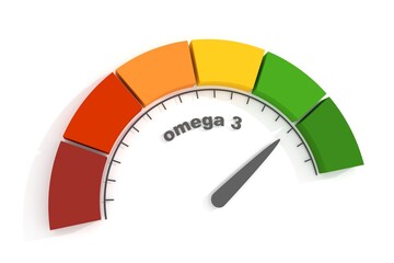 Sport nutrition concept. 3D abstract omega 3 measuring scale
