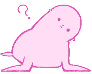 不思議そうに首をかしげるアシカ（紫色）