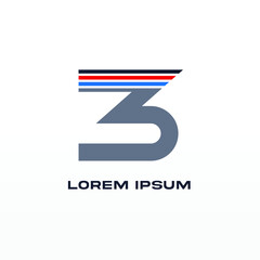 modern number 3 logo with lines