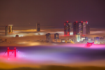 Foggy Night in the Istanbul Bosphorus, Uskudar Istanbul Turkey