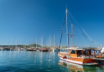 Scenic view of yachts moored in Milta Bodrum Marina, Turkey