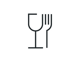 Glass and fork icons. A pictogram indicating that the packaging is approved for food products. - obrazy, fototapety, plakaty