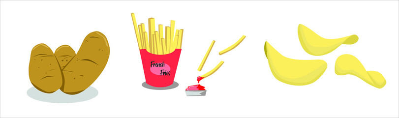 Potato french fries and potato chip vector snack
