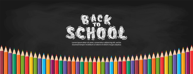 Colored pencils vector design banner, Back to school concept with colorful crayons background