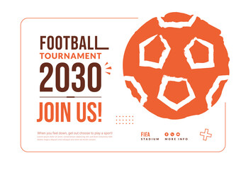 Football tournament poster template with ball isolated on white background, Minimal competition invitation in flat style
