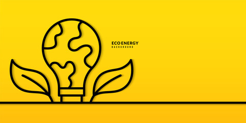 Earth globe light bulb plant on yellow background, Pollution and environment protection concept, Green energy electricity usage