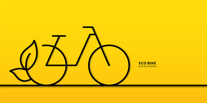 Minimal Continuous Line Bike On Yellow Background, Cycling Outside The City Concept. Protection Of Nature And The Environment.