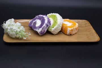 Mixed coconut milk roll cake, colorful and sweet taste,Include Clipping Path.
