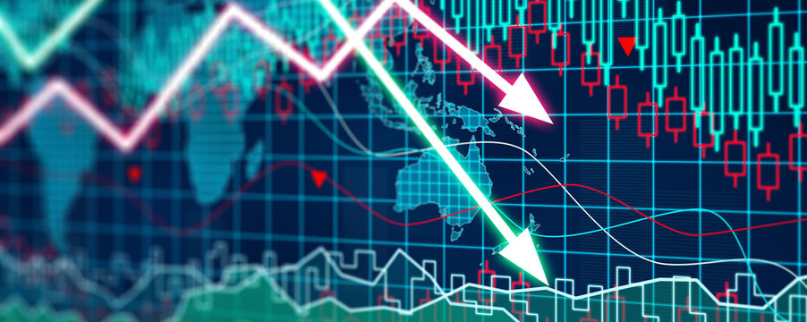 Econimical crisis concept. Spread in the world, economy is down. 3d illustration
