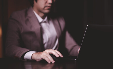 Close up hand of businessman with notebook. Concept of technoloy for business.