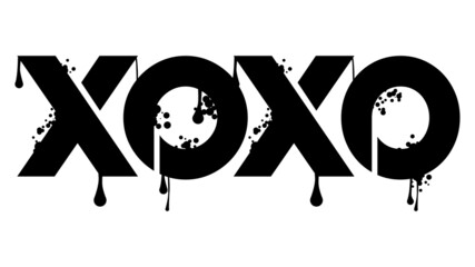 XOXO colored Graffiti tag, abbreviation, Hugs and kisses, informal term used for expressing love. Abstract modern street art decoration performed in urban painting style.