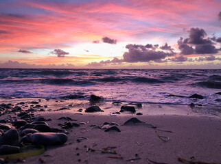 Beautiful purple and pink tropical ocean sunrise or sunset.