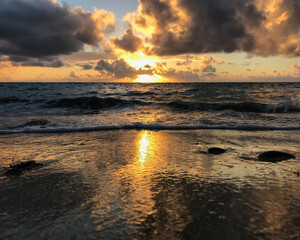 Golden sunset on a tropical beach.