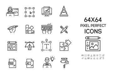 Graphic and web design icons set. Pixel perfect, editable stroke 64x64 designs