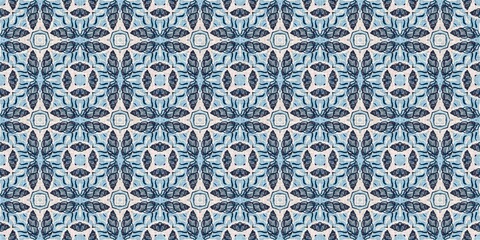 Indigo blue red batik geo nautical seamless border pattern. Modern marin geometric kaleidoscope banner. Nantucket fabric textile style. Summer rustic masculine worn linen effect edging trim tape 