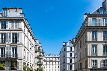 Fototapeta na wymiar Paris, beautiful buildings in the 11e arrondissement, springtime