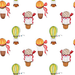Cartoon balloons on a white background. Seamless pattern drawn in pencil.