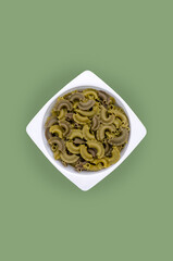 Green dry organic traditional pasta.