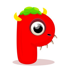 P, Cute Monster. English alphabet with funny monsters. Set of Monster funny cut aphabet with English letter. Colorful cartoon children Education, development of children detailed colorful Illustration