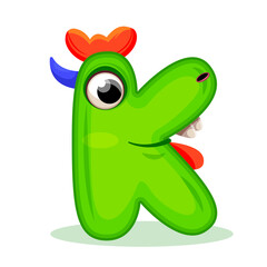 K, Cute Monster. English alphabet with funny monsters. Set of Monster funny cut aphabet with English letter. Colorful cartoon children Education, development of children detailed colorful Illustration