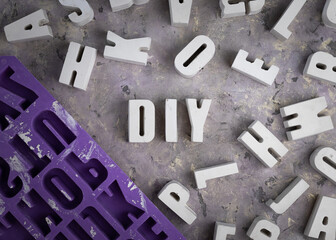 Group of Concrete letters cement or gypsum. DIY abbreviation. 3d alphabet for sale. Violet Silicone...