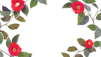 椿の水彩イラストの正月背景