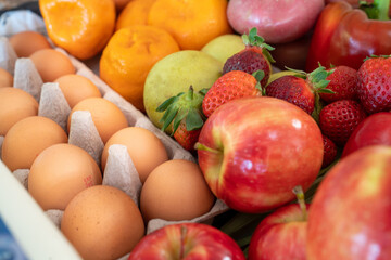 fruit, vegetables and eggs