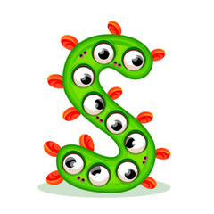 S, Cute Monster. English alphabet with funny monsters. Set of Monster funny cut aphabet with English letter. Colorful cartoon children Education, development of children detailed colorful Illustration