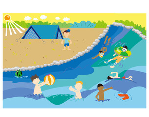 Kids playing in the river