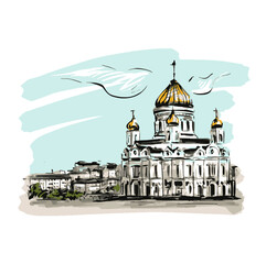 Obraz premium Sketch of church in Europe 