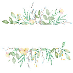 Watercolor frame of willow branches © SvetaArt