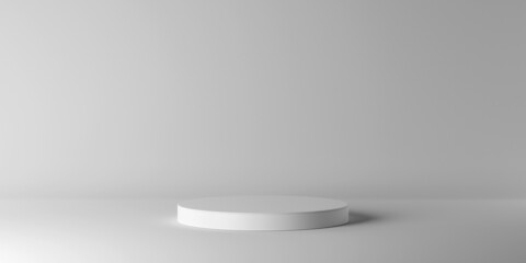 Black and white cylinder empty podium mockup. Abstract minimal design studio scene. Realistic 3d render background.
