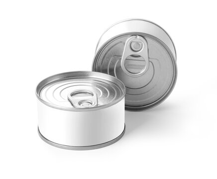 silver metal tin cans isolated on white