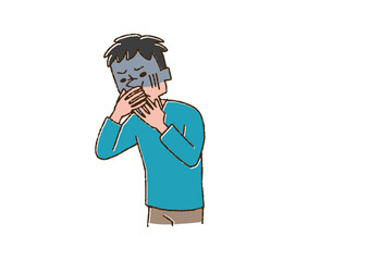 吐きそうになっている男性　コミカルな手書きの人物　ベクター、温かみのある線画