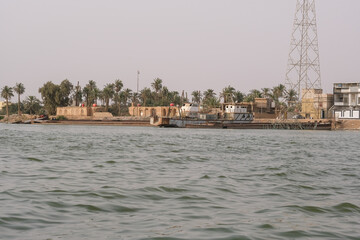 Basra, Iraq - April 15, 2022: landscape photo of the tour in river in basra city