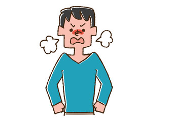 怒りっぽい性格の男性　コミカルな手書きの人物　ベクター、温かみのある線画