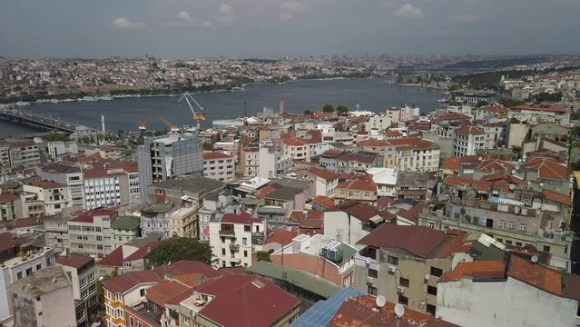 The city of Istanbul from on high.  General view. Pan left