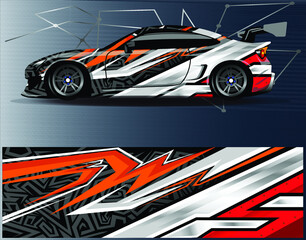 Obraz premium Car wrap design vector. Graphic abstract stripe racing background kit designs for wrap vehicle race car rally adventure and livery
