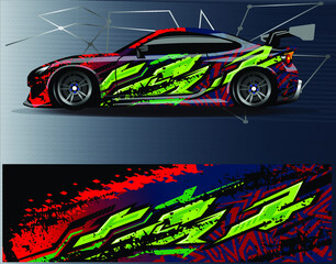 Car wrap design vector. Graphic abstract stripe racing background kit designs for wrap vehicle  race car  rally  adventure and livery