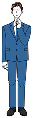 前向きに決策を考えているスーツ姿の可愛い男性 全身 立ち姿 イラスト ベクター