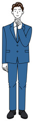 前向きに決策を考えているスーツ姿の可愛い男性 全身 立ち姿 イラスト ベクター
