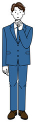 前向きに決策を考えているスーツ姿の可愛い男性 全身 立ち姿 イラスト ベクター