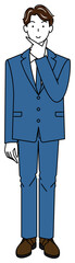 前向きに決策を考えているスーツ姿の可愛い男性 全身 立ち姿 イラスト ベクター
A cute guy in a suit thinking of a positive resolution. Full body standing illustration Vector
