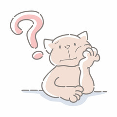 疑問に思う猫のふんわり可愛い手描きイラスト