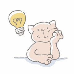アイデアをひらめく猫のふんわり可愛い手描きイラスト