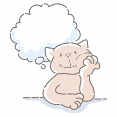 笑顔で考える猫のふんわり可愛い手描きイラスト
