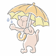 傘をさす猫のかわいいデフォルメイラスト