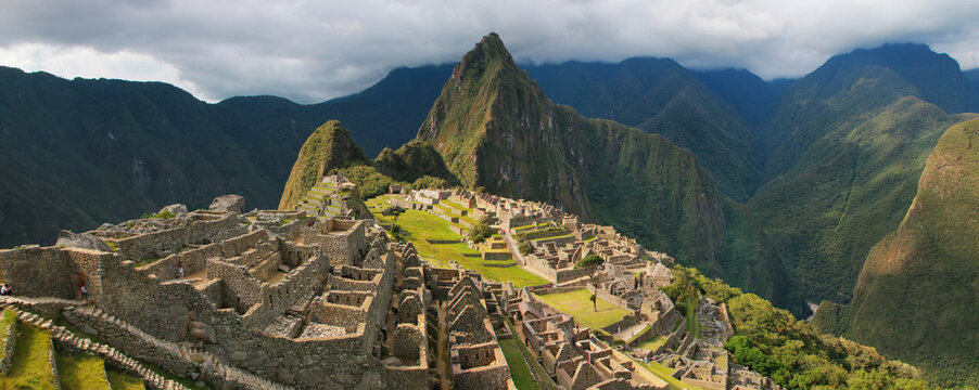 Panorama of the Incan citadel Machu Picchu in Peru